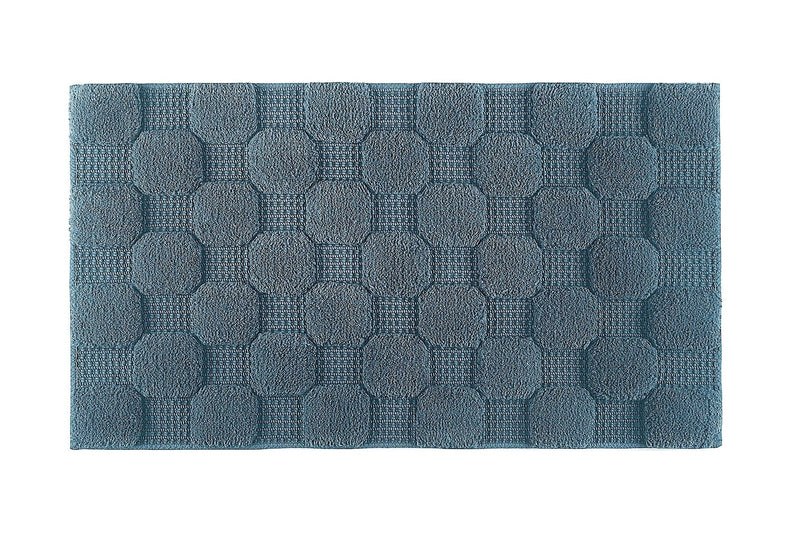 'Aura' Cotton Bath Mat- Peacock Coloured  Mat with all over embossed square pattern