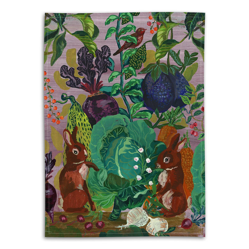 The 'Rabbits in The Cabbage Patch' 100% Linen Tea Towel