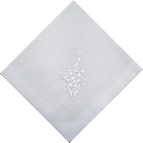 Ladies Cotton Handkerchiefs - White Embroidered Lily of the Valley Design