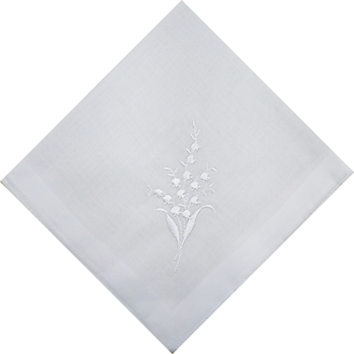 White Embroidered 'Lily of the Valley' Design Cotton Ladies Handkerchief