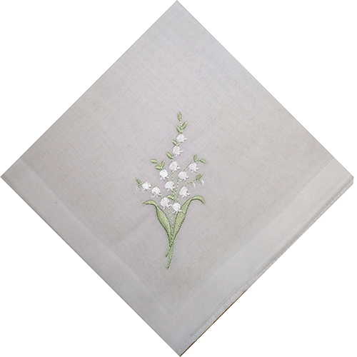 White Embroidered 'Lily of the Valley' Design Cotton Ladies Handkerchief