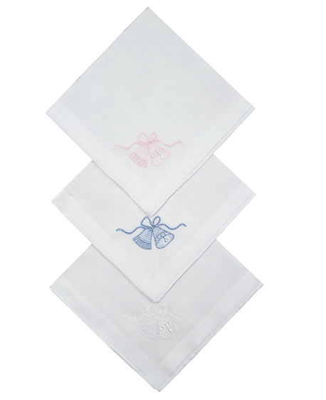 Ladies Cotton Handkerchiefs - Embroidered Bells Design