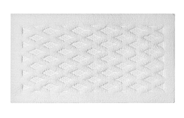 Diamonte Cotton Bath Mats - White Mat with Embossed Diamond Pattern.