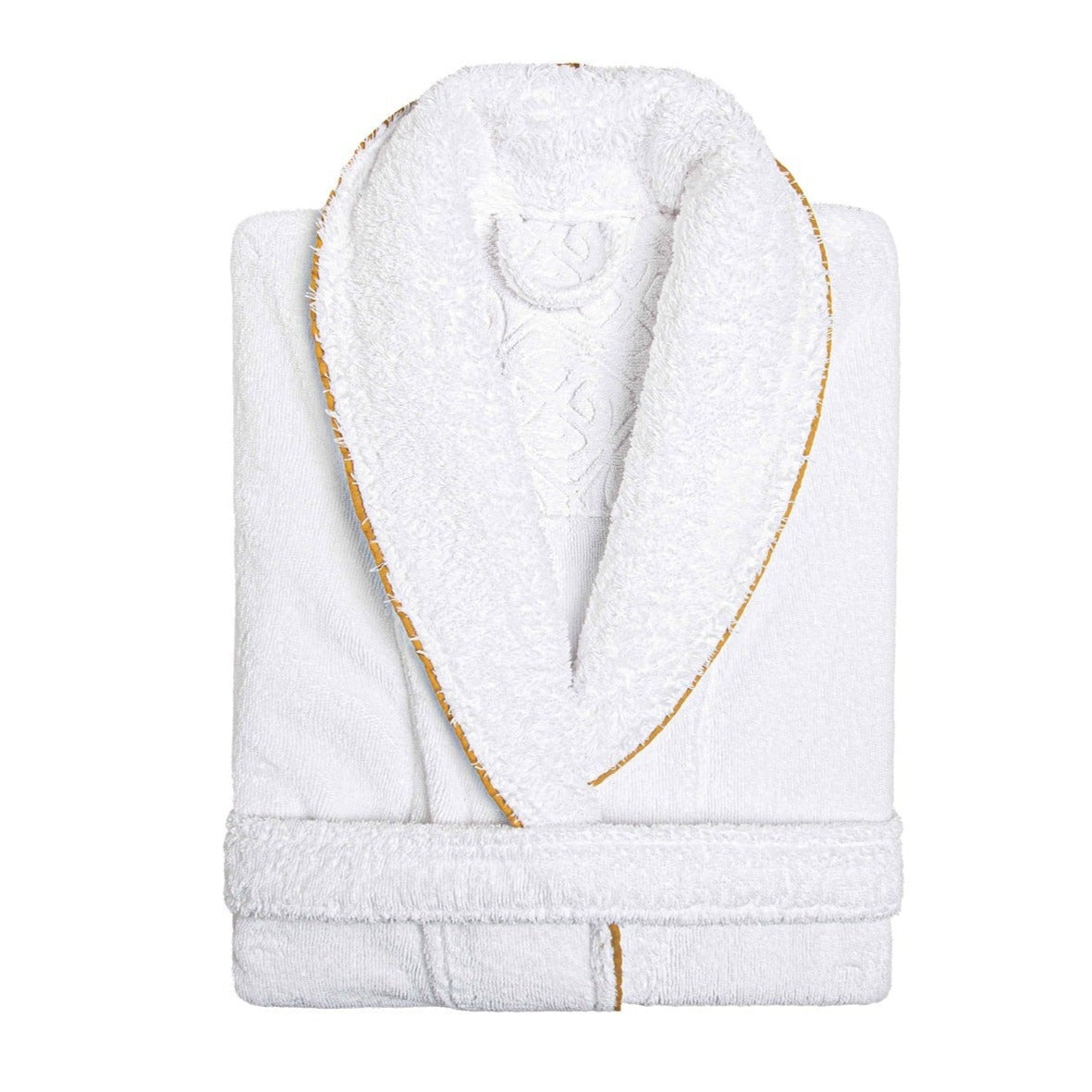 Portobello' Egyptian Cotton Bath Robe - White Bath Robe with Gold edging around the collar and edge