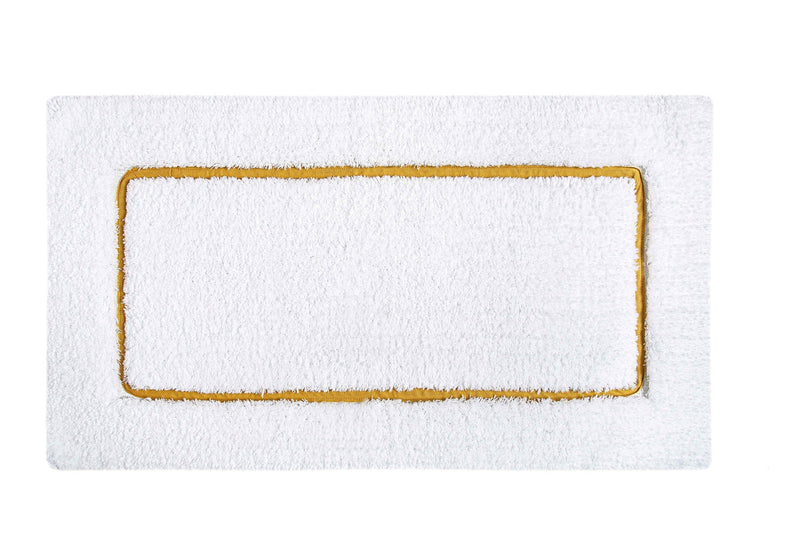 'Portobello' Egyptian Cotton Bath Mat (60x100cm) - White Mat with thin Gold Mid Border