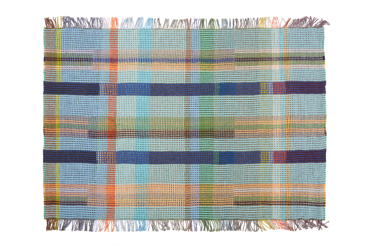 Manta de nido de abeja de lana de cordero merino 100 % turquesa/verde de Wilding