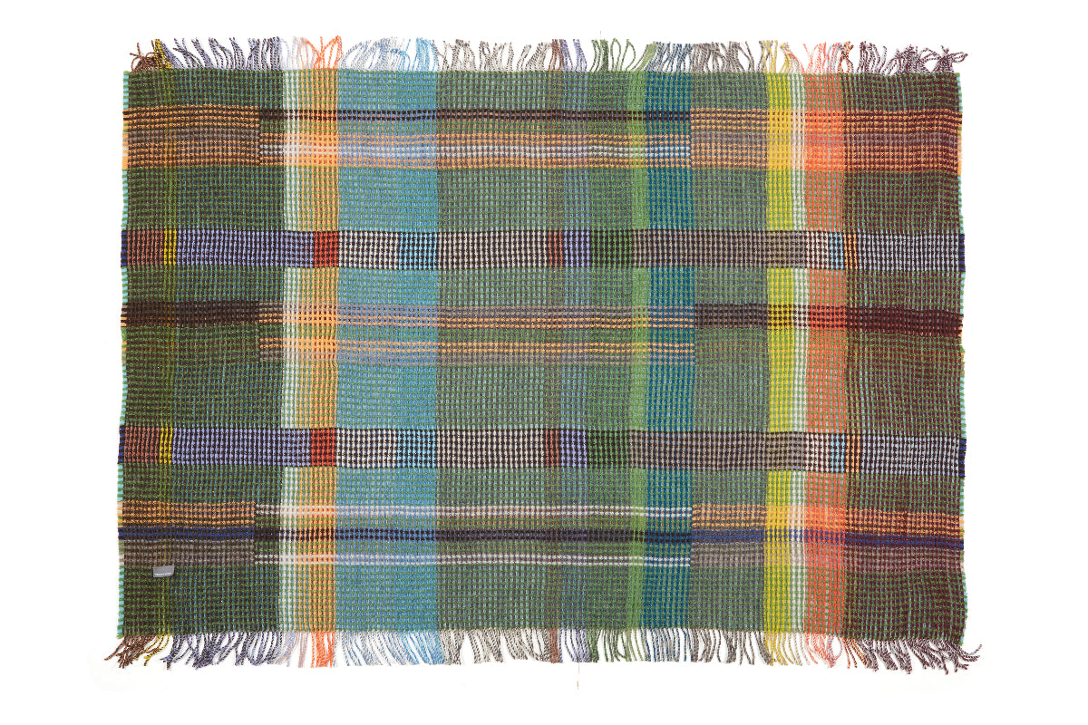 Manta de nido de abeja de lana de cordero merino 100 % turquesa/verde de Wilding