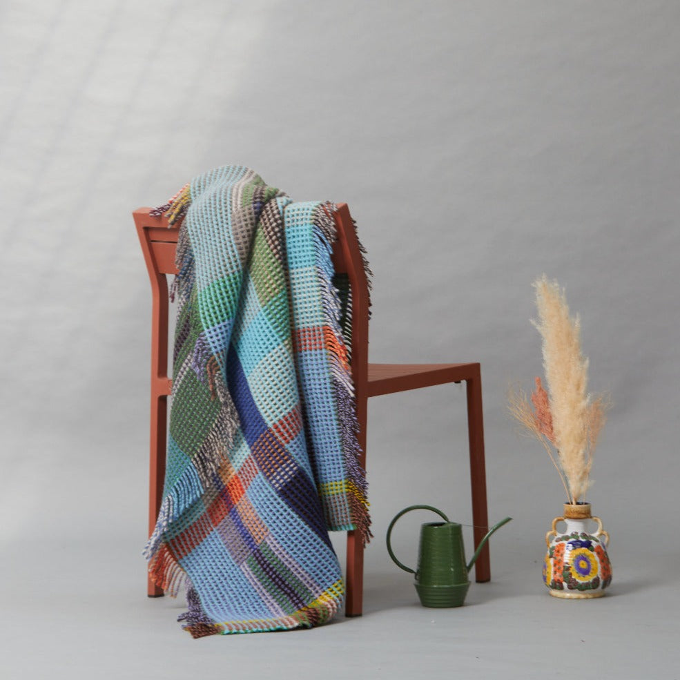 Manta de nido de abeja de lana de cordero merino 100 % turquesa/verde de Wilding