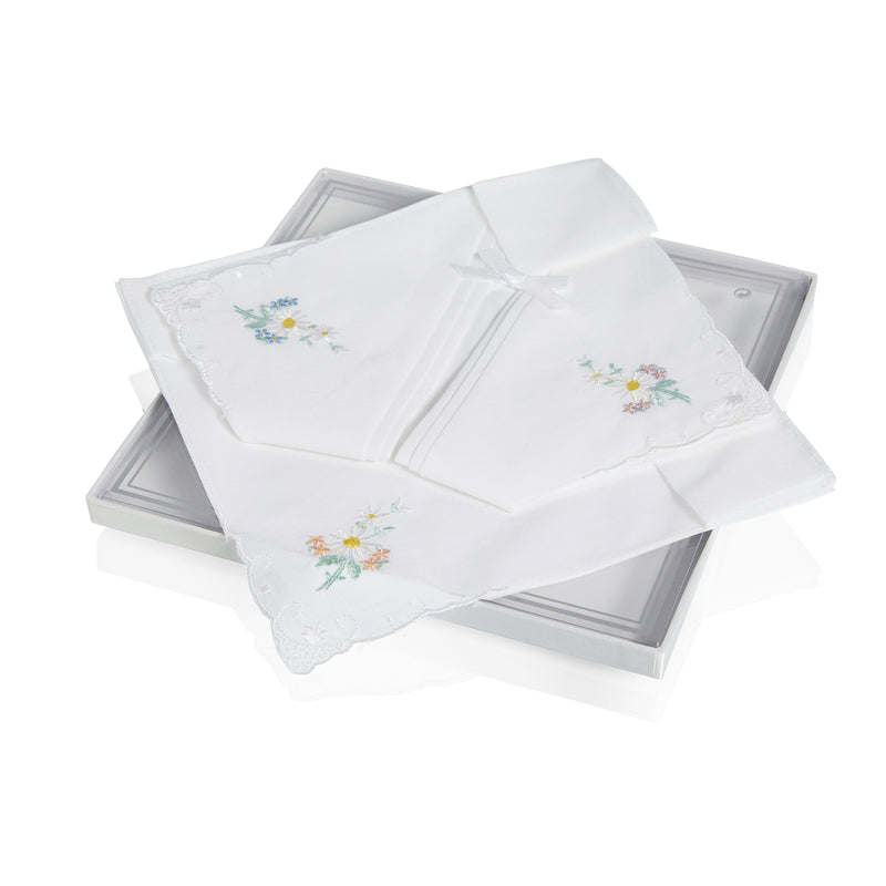 'Set of 3' Embroidered Floral Ladies Handkerchiefs Collection