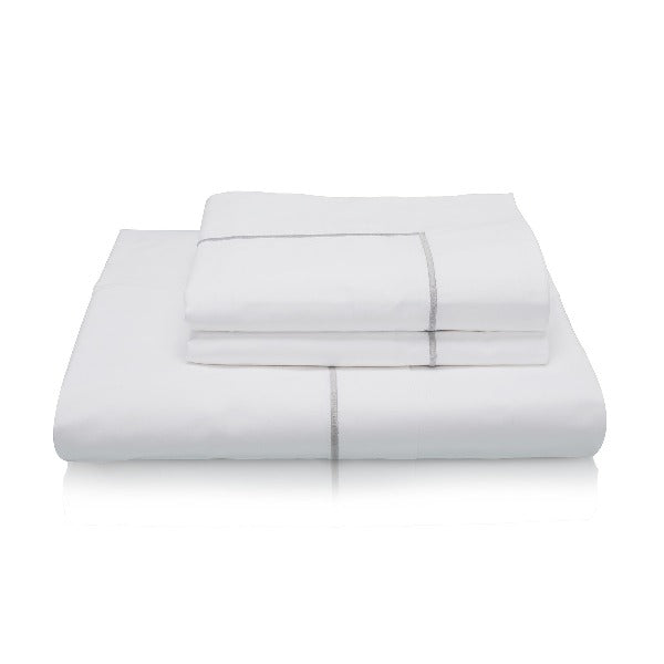 Classic Indian Cotton One Row Cord Bed Linen Collection - White with silver cording
