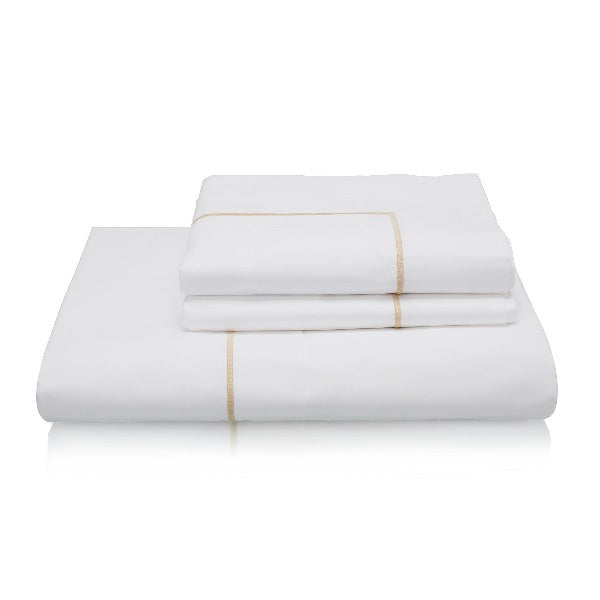 Classic Indian Cotton One Row Cord Bed Linen Collection white with taupe cord