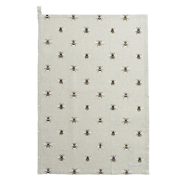 Sophie Allport Bees Cotton Tea Towel - bees on a pale green background
