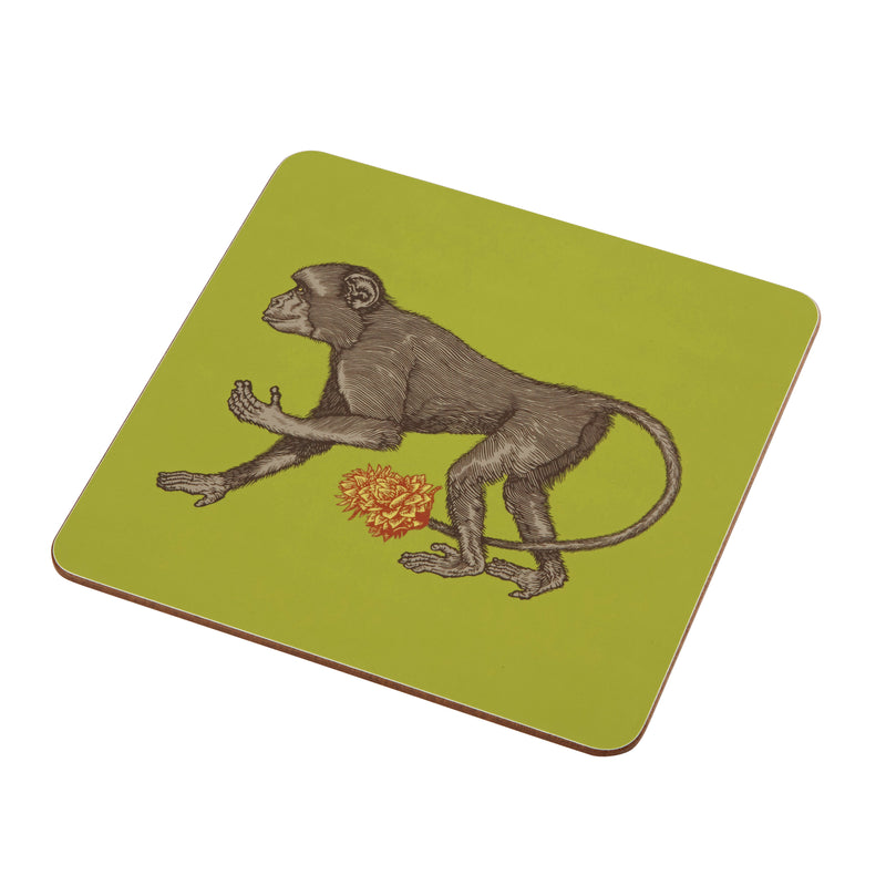 Animal Placemat and Coaster Collection Lime Green Monkey Design