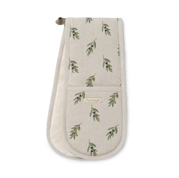Sophie Allport 'Olive Branches' Linen Double Oven Gloves